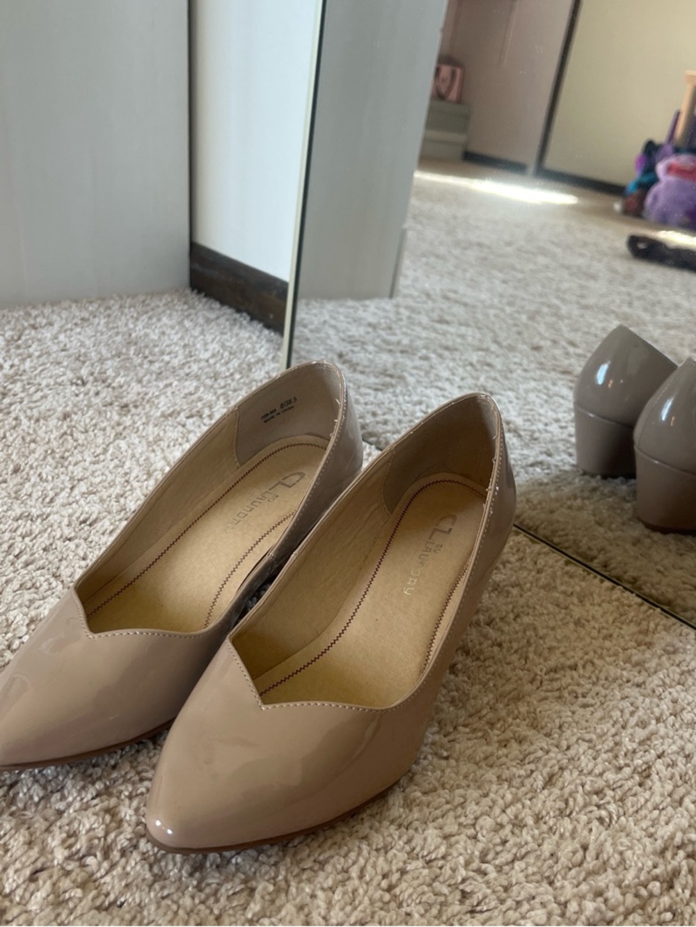 CL by Laundry Nude Patent Pointed Toe Low Block Heel Pumps